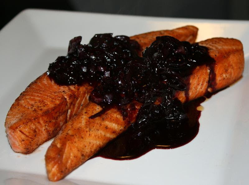 Salmon with Balsamic Blueberry Sauce – OlympiaSeafood