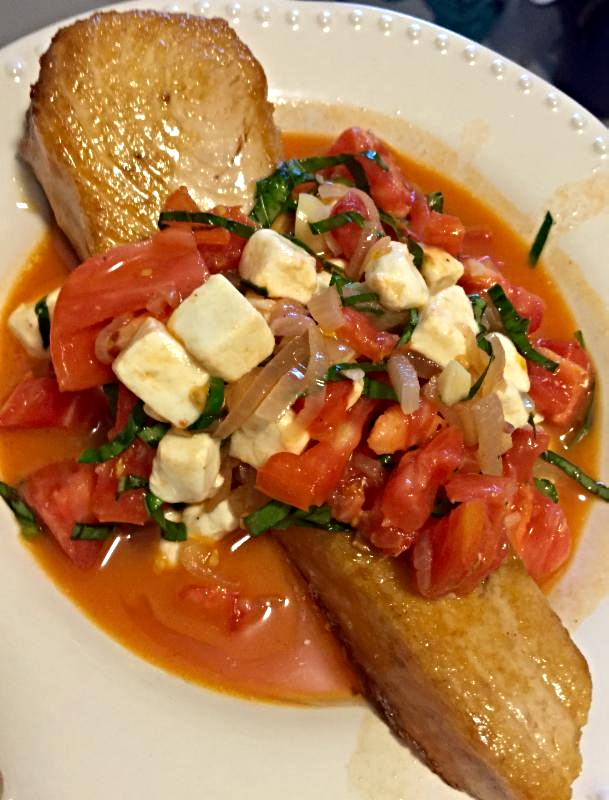 Pan Seared Opah with Warm Caprese Salad – OlympiaSeafood