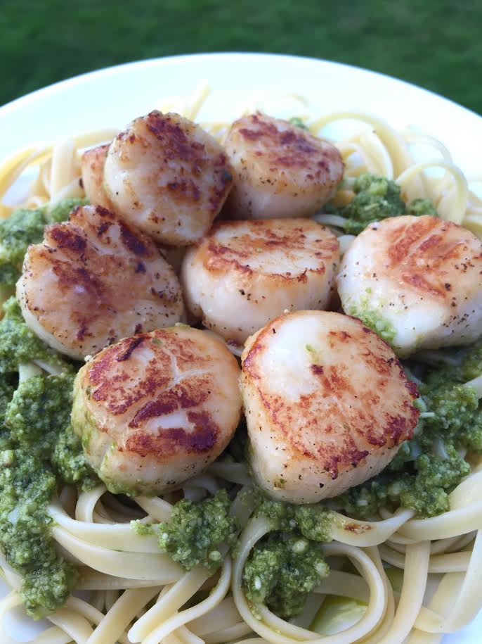 Simple Seared Scallops with Pesto and Pasta – OlympiaSeafood